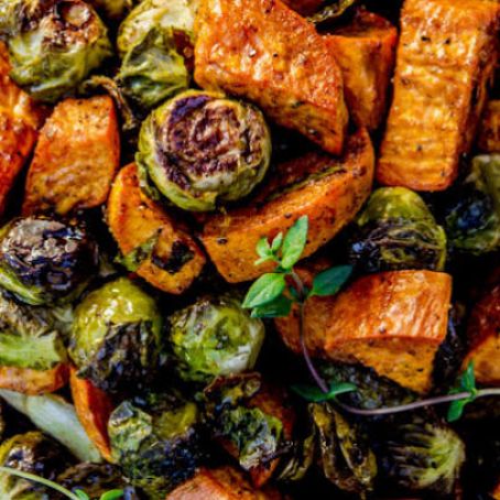 Baked brussel sprouts with sweet potato